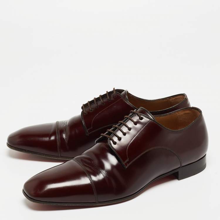 Pre Owned Christian Louboutin Burgundy Leather Lace Up Derby Size 43 
