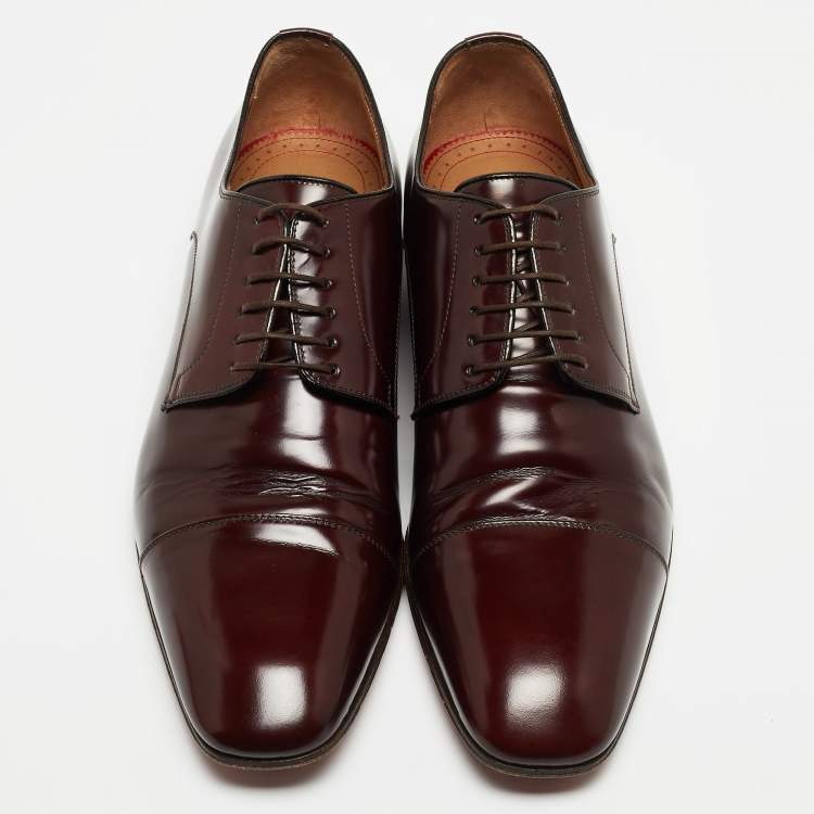 Pre Owned Christian Louboutin Burgundy Leather Lace Up Derby Size 43 