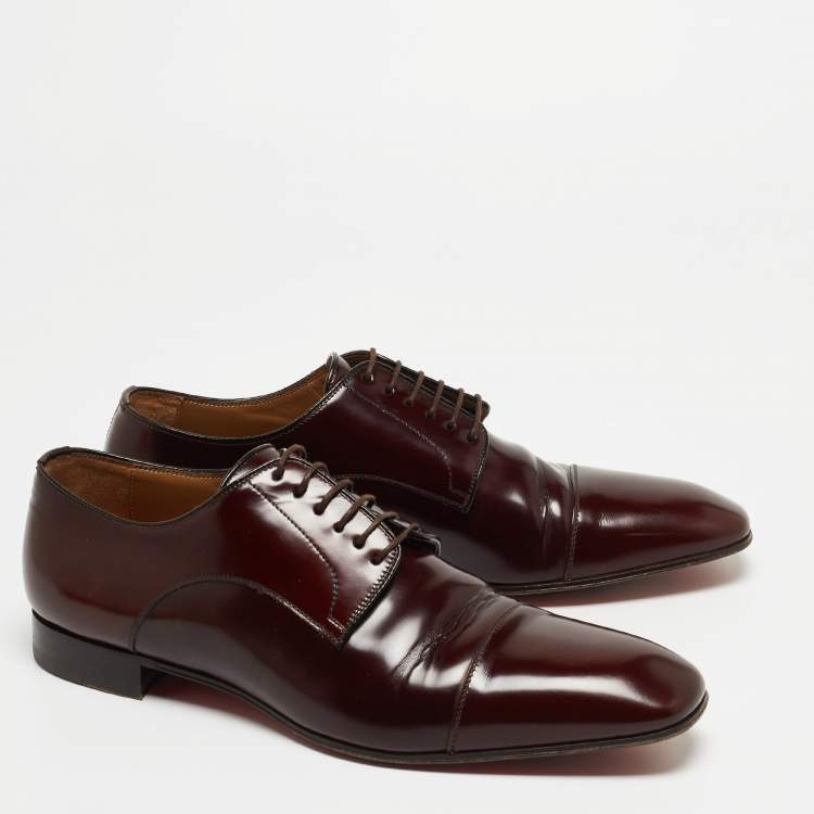 Pre Owned Christian Louboutin Burgundy Leather Lace Up Derby Size 43 