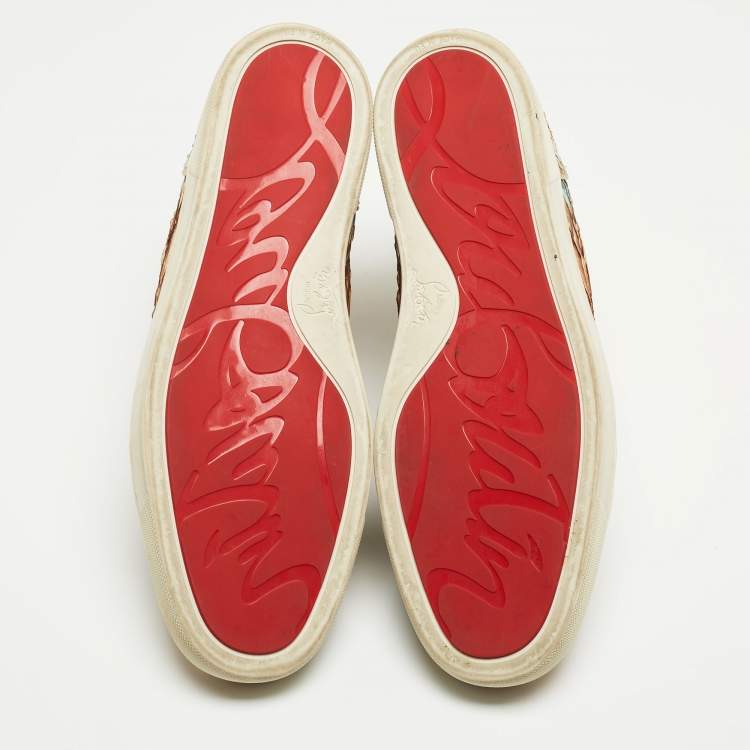 Pre Owned Christian Louboutin Metallic Mustard/Brown Python Leather Rantus Orlato High-Top Sneakers Size 45