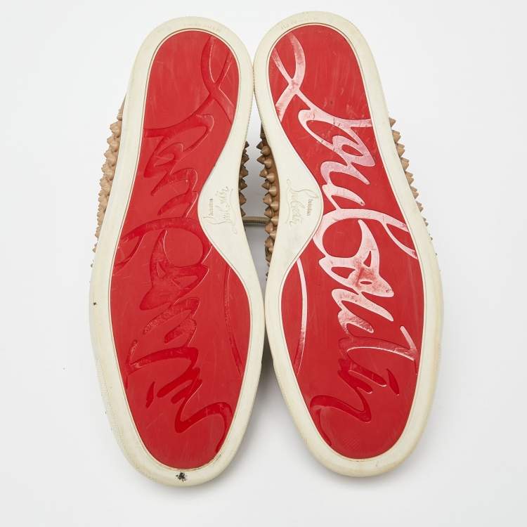 Pre Owned Christian Louboutin Beige Leather Louis Spike High Top Sneakers Size 39.5
