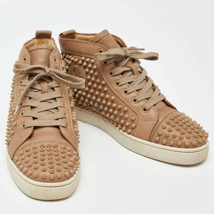Pre Owned Christian Louboutin Beige Leather Louis Spike High Top Sneakers Size 39.5