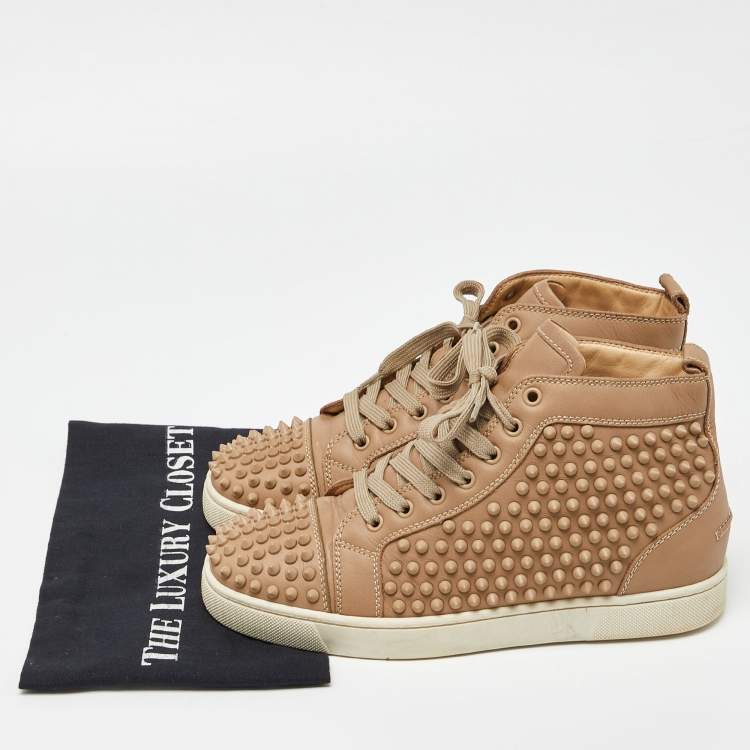 Pre Owned Christian Louboutin Beige Leather Louis Spike High Top Sneakers Size 39.5