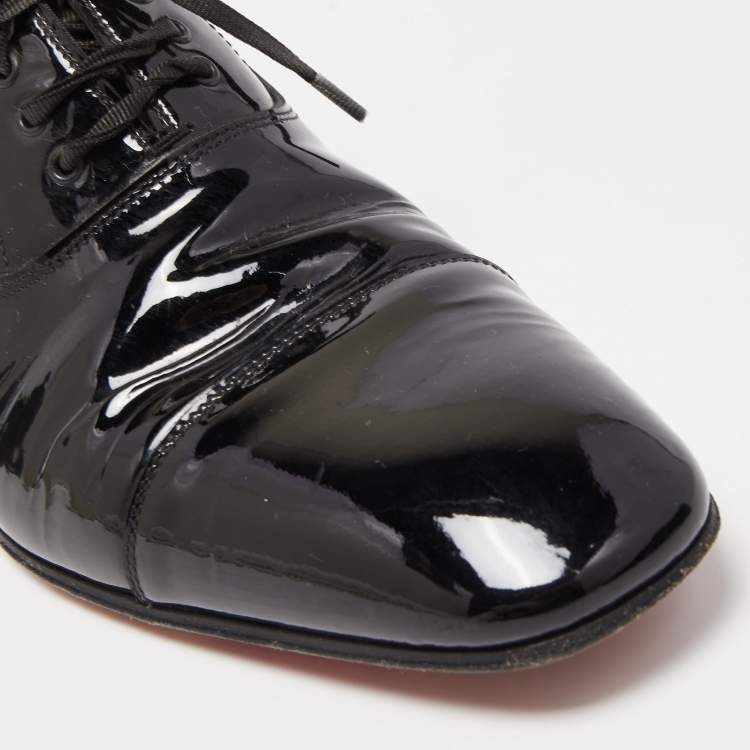 Pre Owned Christian Louboutin Black Patent Leather Cap Top Oxford Size 43