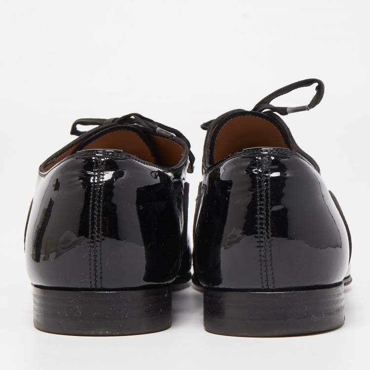 Pre Owned Christian Louboutin Black Patent Leather Cap Top Oxford Size 43
