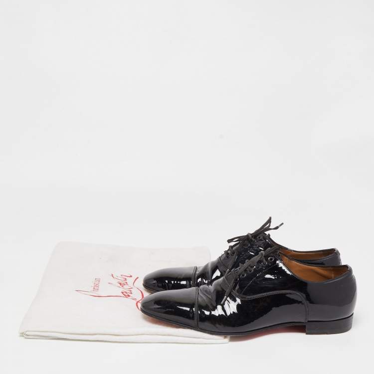 Pre Owned Christian Louboutin Black Patent Leather Cap Top Oxford Size 43