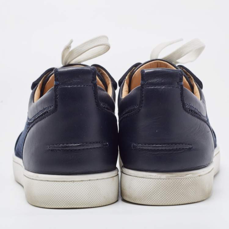 Pre Owned Christian Louboutin Navy Blue Leather and Mesh Louis Junior Sneakers Size 42