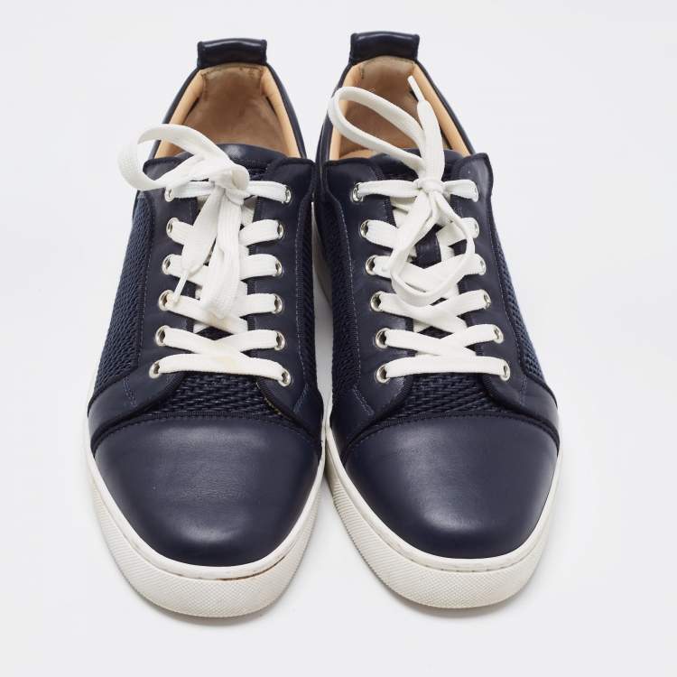 Pre Owned Christian Louboutin Navy Blue Leather and Mesh Louis Junior Sneakers Size 42