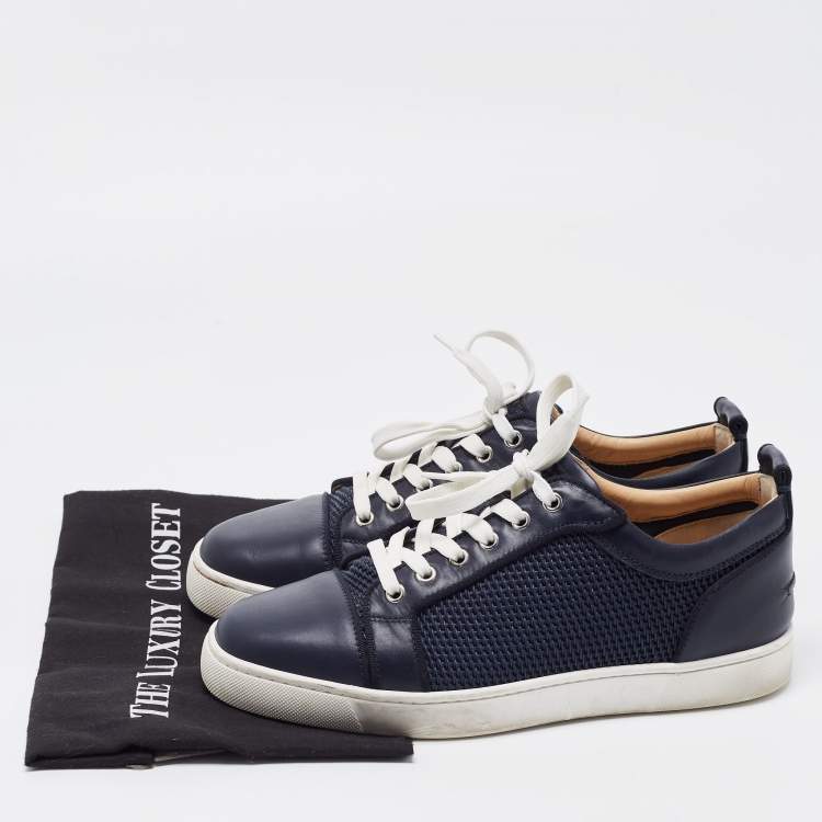 Pre Owned Christian Louboutin Navy Blue Leather and Mesh Louis Junior Sneakers Size 42