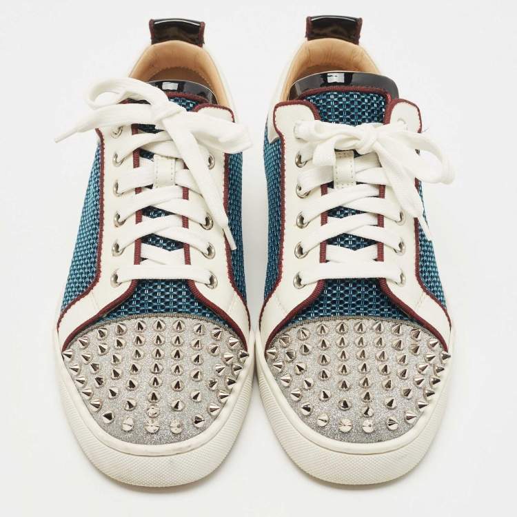 Pre Owned Christian Louboutin Multicolor Leather and Mesh Louis Junior Spikes Sneakers Size 40.5