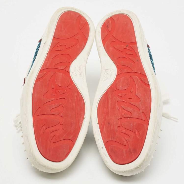 Pre Owned Christian Louboutin Multicolor Leather and Mesh Louis Junior Spikes Sneakers Size 40.5