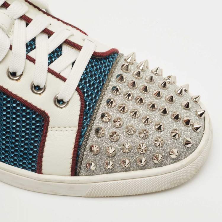 Pre Owned Christian Louboutin Multicolor Leather and Mesh Louis Junior Spikes Sneakers Size 40.5
