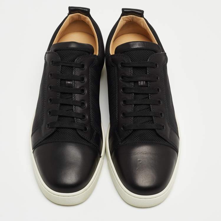 Pre Owned Christian Louboutin Black Leather and Canvas Low Top Sneakers Size 42 