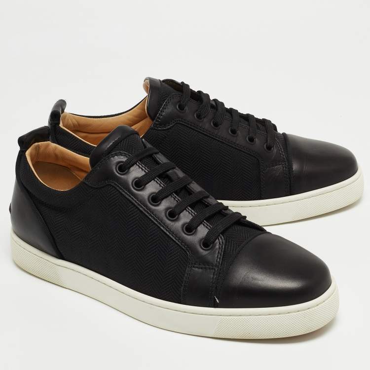 Pre Owned Christian Louboutin Black Leather and Canvas Low Top Sneakers Size 42 