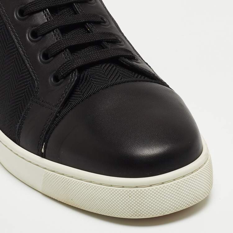 Pre Owned Christian Louboutin Black Leather and Canvas Low Top Sneakers Size 42 
