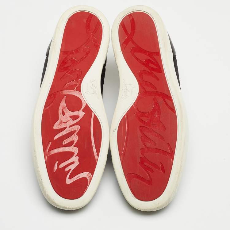 Pre Owned Christian Louboutin Black Leather and Canvas Low Top Sneakers Size 42 