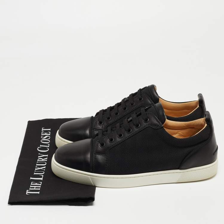 Pre Owned Christian Louboutin Black Leather and Canvas Low Top Sneakers Size 42 