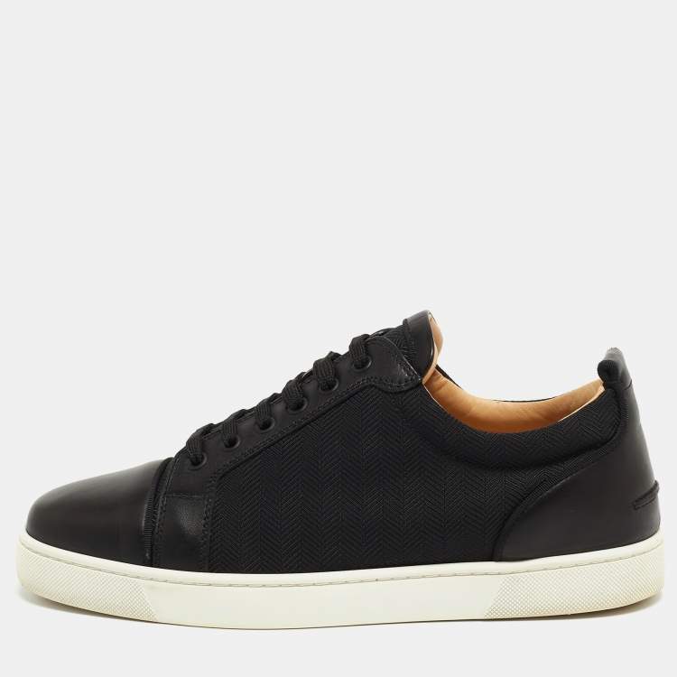 Pre Owned Christian Louboutin Black Leather and Canvas Low Top Sneakers Size 42 