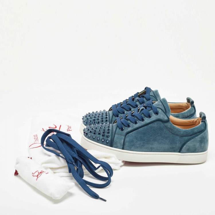Pre Owned Christian Louboutin Blue Suede Louis junior Spike Low Top Sneakers Size 42