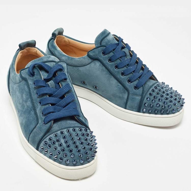 Pre Owned Christian Louboutin Blue Suede Louis junior Spike Low Top Sneakers Size 42