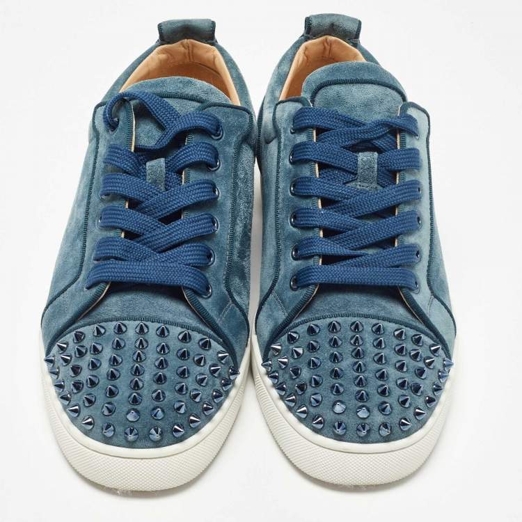 Pre Owned Christian Louboutin Blue Suede Louis junior Spike Low Top Sneakers Size 42