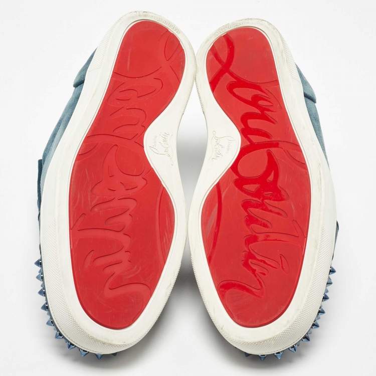 Pre Owned Christian Louboutin Blue Suede Louis junior Spike Low Top Sneakers Size 42