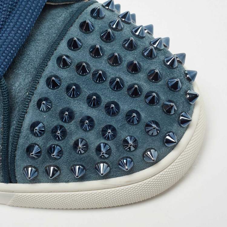 Pre Owned Christian Louboutin Blue Suede Louis junior Spike Low Top Sneakers Size 42