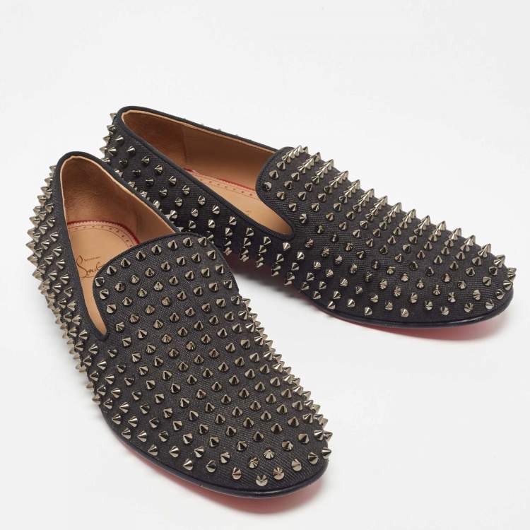 Pre Owned Christian Louboutin Black Denim Dandelion Spikes Loafers Size 43