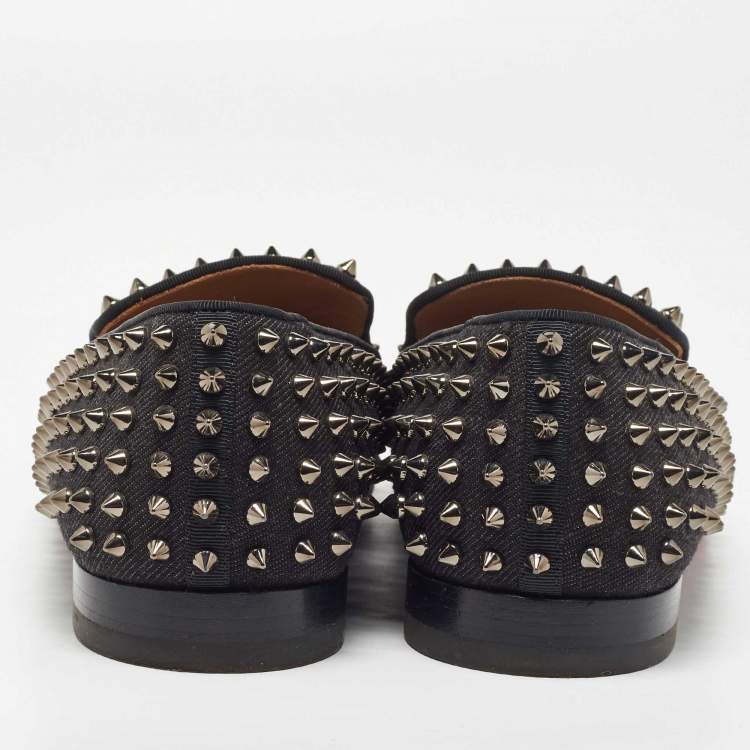 Pre Owned Christian Louboutin Black Denim Dandelion Spikes Loafers Size 43