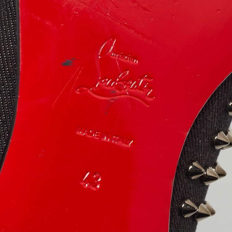 Pre Owned Christian Louboutin Black Denim Dandelion Spikes Loafers Size 43