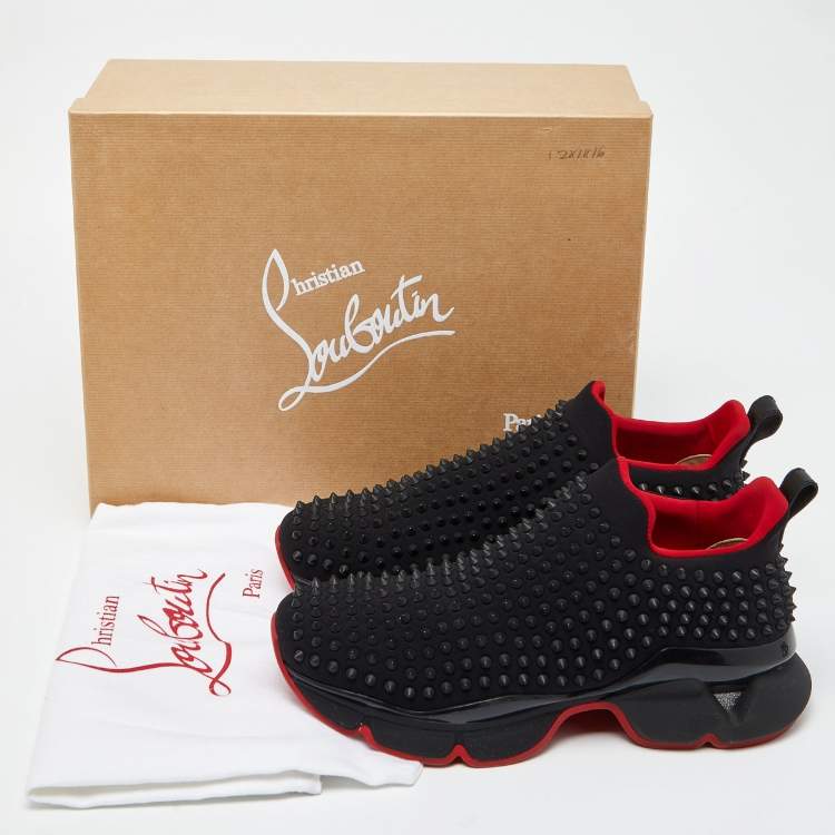 Pre Owned Christian Louboutin Black Neoprene Spike Sock Slip On Sneakers Size 43