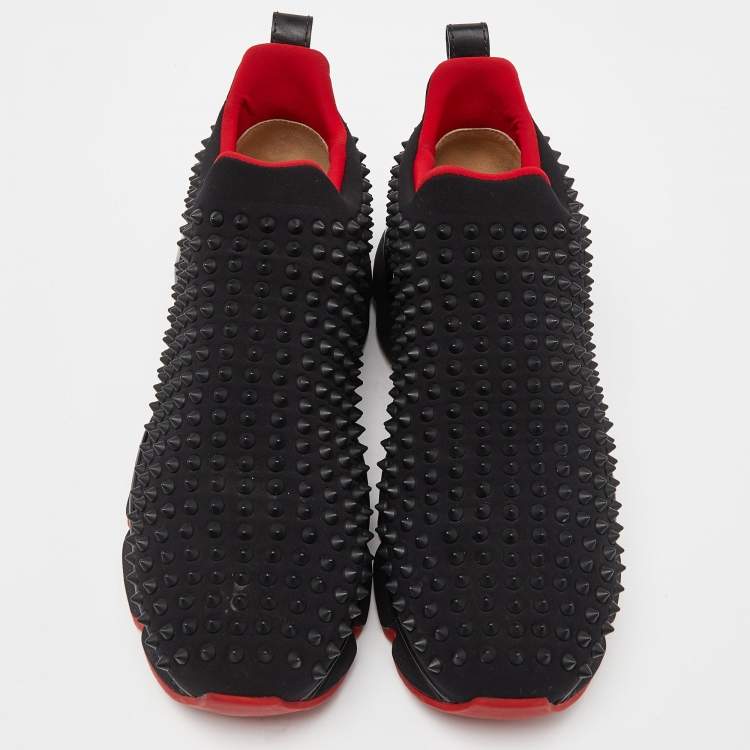 Pre Owned Christian Louboutin Black Neoprene Spike Sock Slip On Sneakers Size 43
