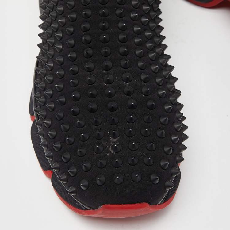 Pre Owned Christian Louboutin Black Neoprene Spike Sock Slip On Sneakers Size 43