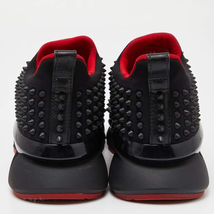 Pre Owned Christian Louboutin Black Neoprene Spike Sock Slip On Sneakers Size 43