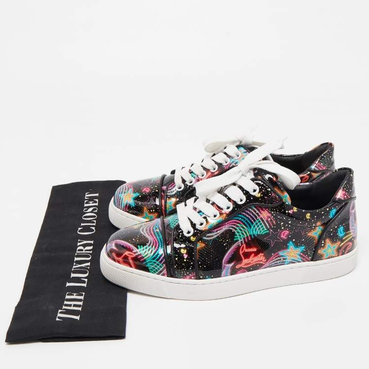 Pre Owned Christian Louboutin Multicolor Patent Leather Graphic Print Low Top Sneakers Size 37.5
