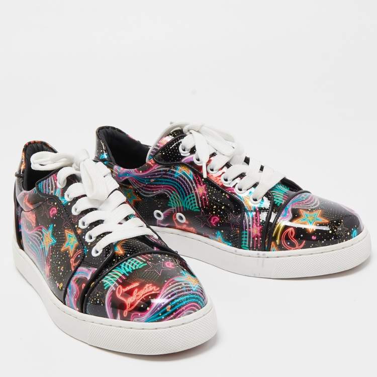 Pre Owned Christian Louboutin Multicolor Patent Leather Graphic Print Low Top Sneakers Size 37.5