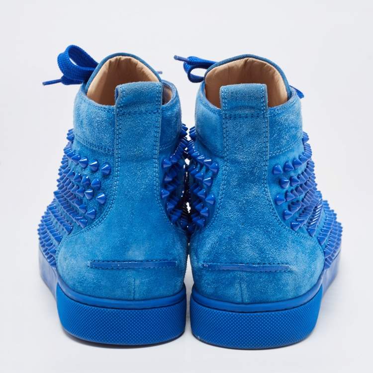 Pre Owned Christian Louboutin Blue Suede Louis Junior Spike High Top Sneakers Size 41