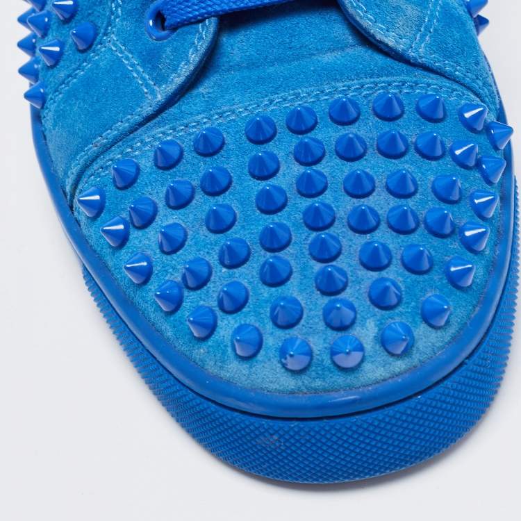 Pre Owned Christian Louboutin Blue Suede Louis Junior Spike High Top Sneakers Size 41