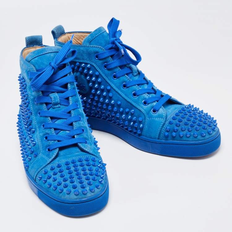 Pre Owned Christian Louboutin Blue Suede Louis Junior Spike High Top Sneakers Size 41
