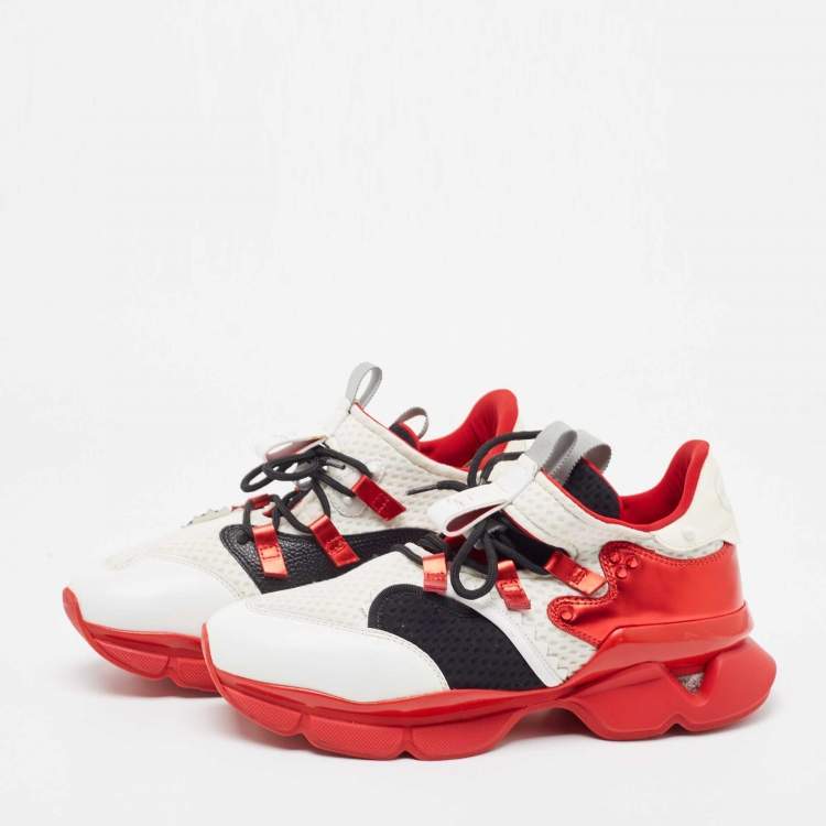 Pre Owned Christian Louboutin Multicolor Leather and Fabric Runner Flat Chunky Sneakers Size 41