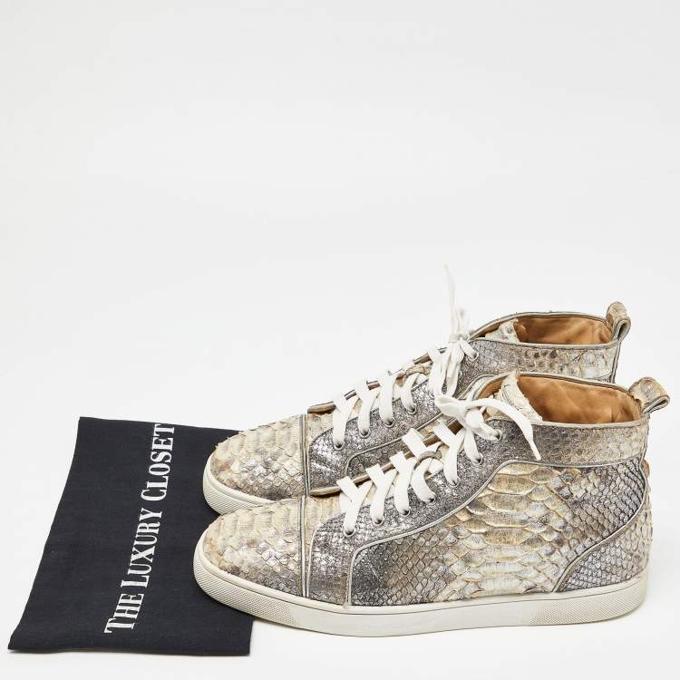 Pre Owned Christian Louboutin Metallic Gold Python High Top Sneakers Size 44.5