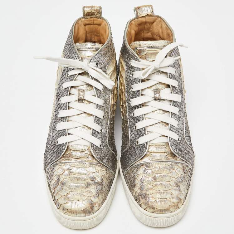 Pre Owned Christian Louboutin Metallic Gold Python High Top Sneakers Size 44.5