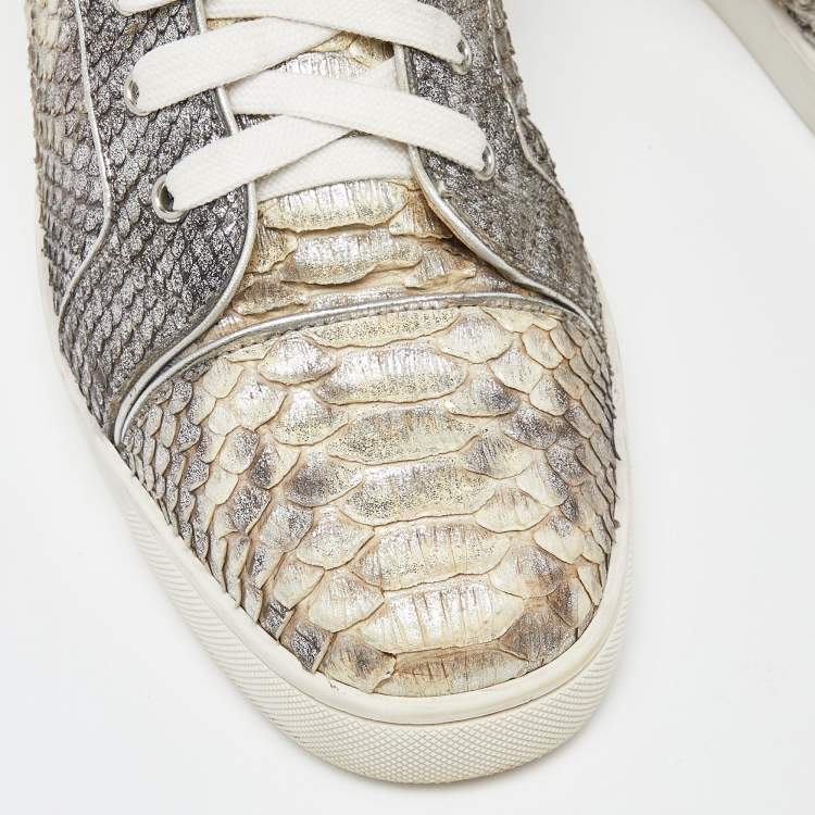 Pre Owned Christian Louboutin Metallic Gold Python High Top Sneakers Size 44.5