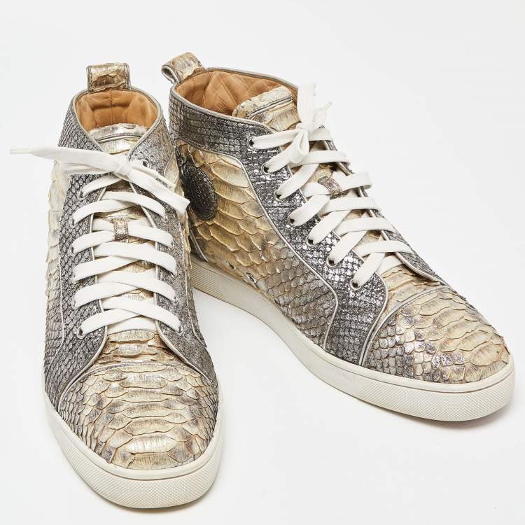 Pre Owned Christian Louboutin Metallic Gold Python High Top Sneakers Size 44.5