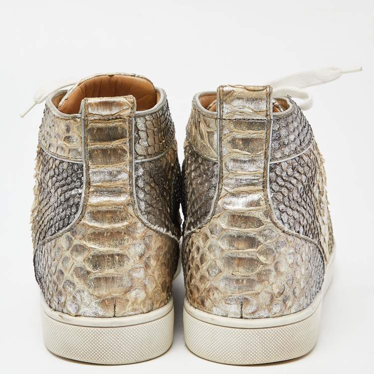 Pre Owned Christian Louboutin Metallic Gold Python High Top Sneakers Size 44.5