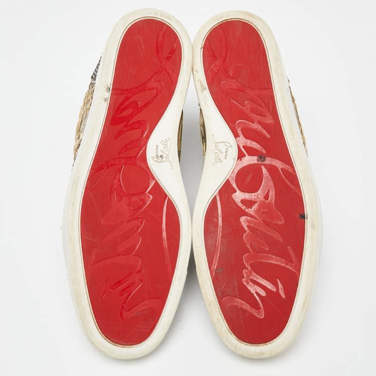 Pre Owned Christian Louboutin Metallic Gold Python High Top Sneakers Size 44.5