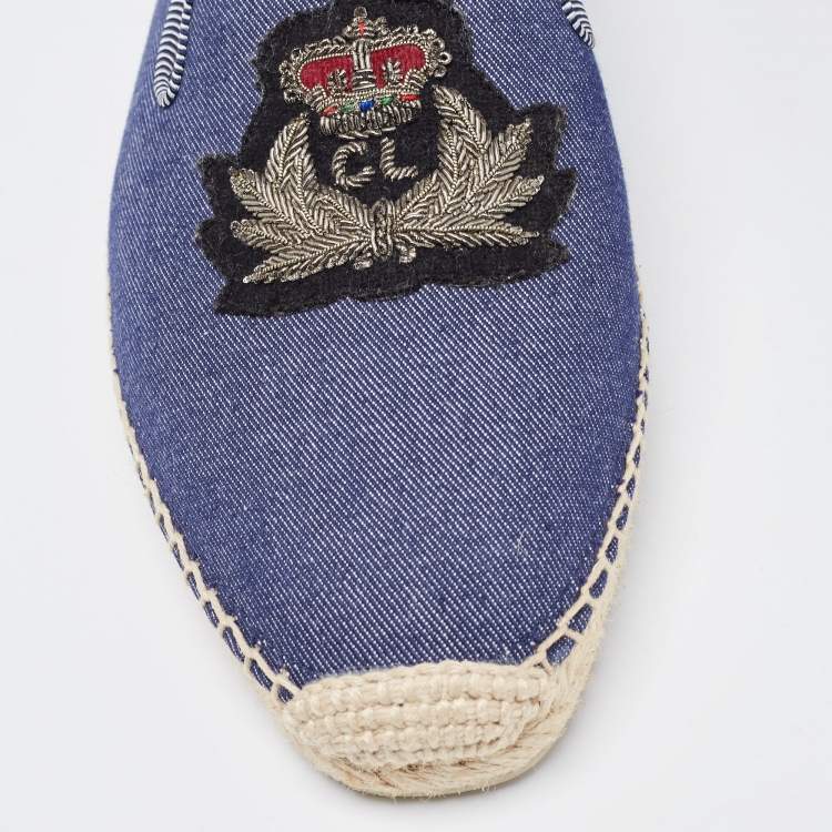 Pre Owned Christian Louboutin Blue Denim Slip On Espadrille Size 39