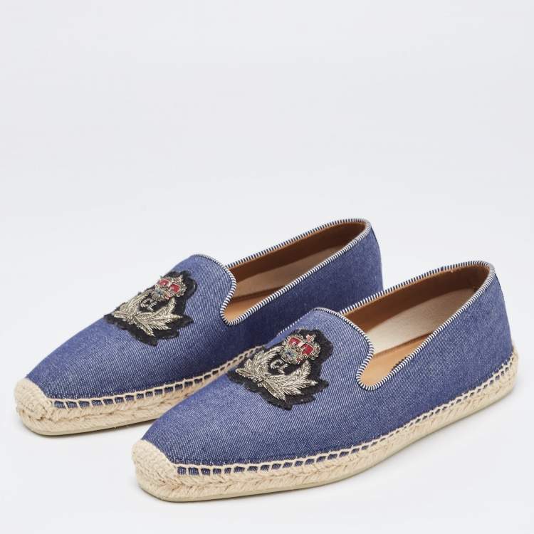 Pre Owned Christian Louboutin Blue Denim Slip On Espadrille Size 39