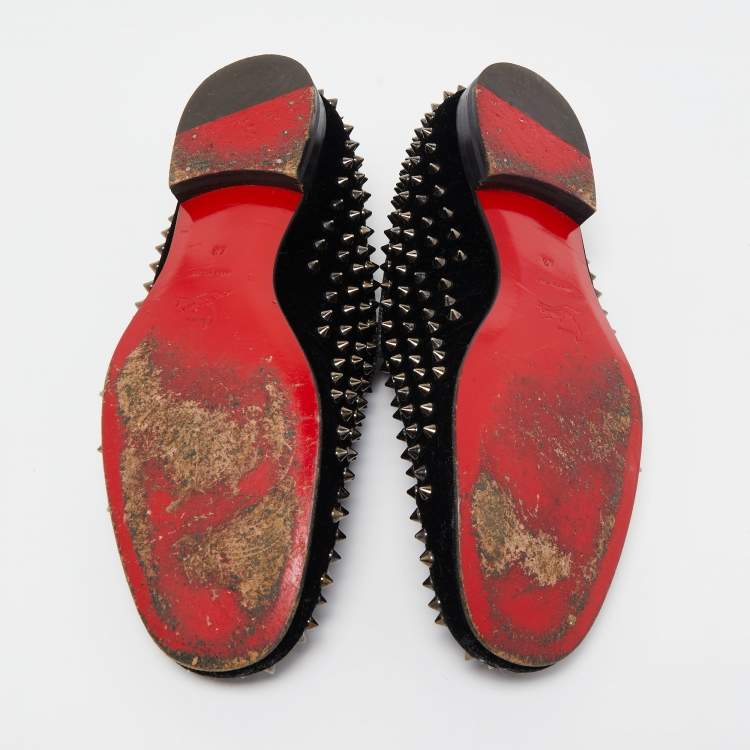Pre Owned Christian Louboutin Black Velvet Dandelion Spikes Loafers Size 43