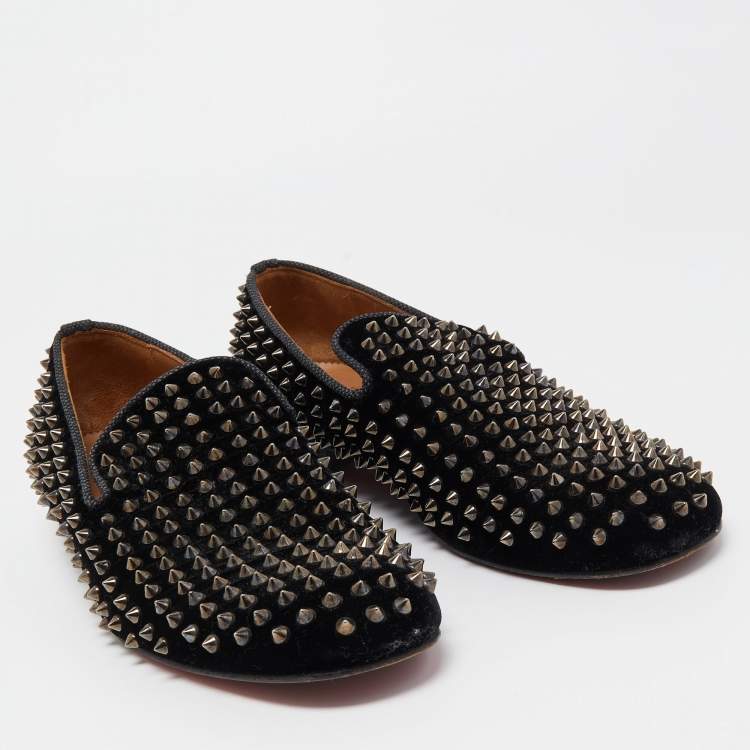 Pre Owned Christian Louboutin Black Velvet Dandelion Spikes Loafers Size 43